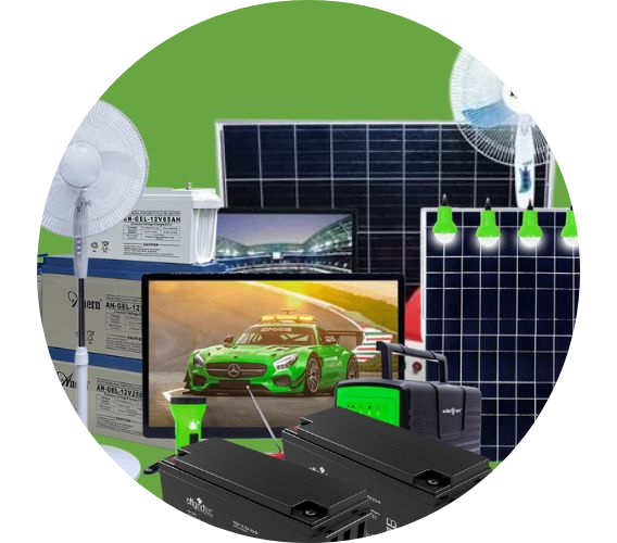 Solar panels, batteries, tv, fans, inverters, etc on the home page of Eso-e Micro-Finance Bank Sagamu